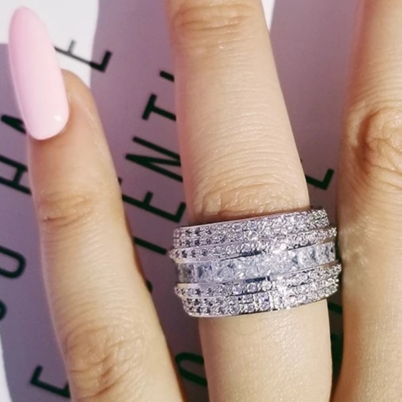 DIAMOND BAND 925 STERLING SILVER RING - Picture 2 of 4